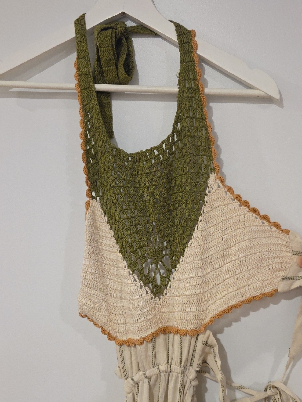 Free People Lille Maxi Dress Green/Ivory Combo Crochet Halter Top
